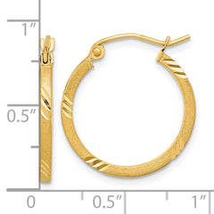 14K Yellow Gold Satin Diamond-cut Square Tube Hoop Earrings