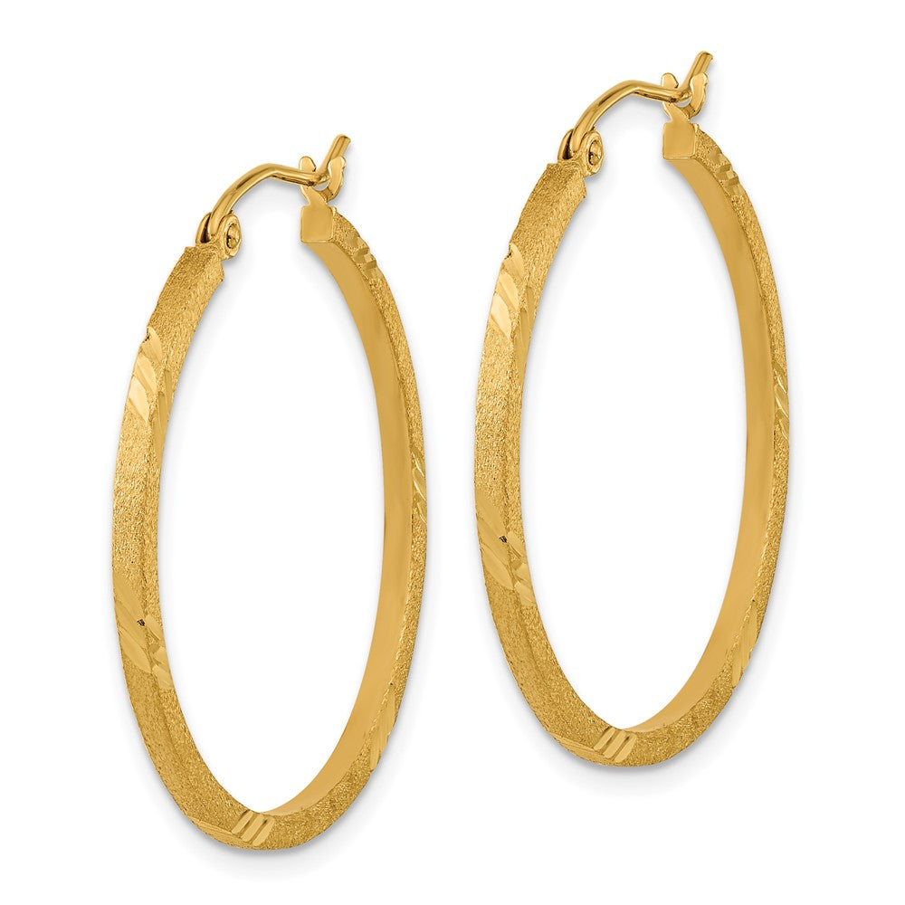 14K Yellow Gold Satin Diamond-cut Square Tube Hoop Earrings