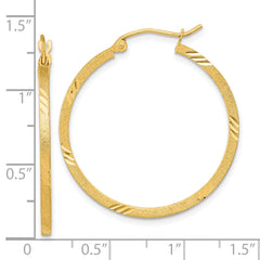 14K Yellow Gold Satin Diamond-cut Square Tube Hoop Earrings