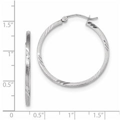 14K White Gold Satin Diamond-cut Square Tube Hoop Earrings