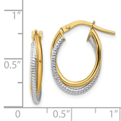 14K Two-Tone Gold Polished Textured Double Oval Hoops