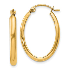 14K Yellow Gold Polished 2.75mm Oval Tube Hoop Earrings
