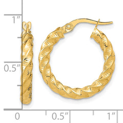 14K Yellow Gold Polished 3mm Twisted Hoop Earrings