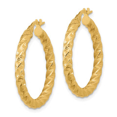 14K Yellow Gold Polished 3mm Twisted Hoop Earrings