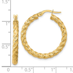 14K Yellow Gold Polished 3mm Twisted Hoop Earrings
