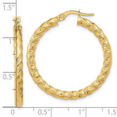 14K Yellow Gold Polished 3mm Twisted Hoop Earrings