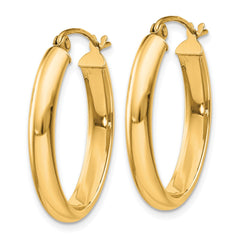 14K Yellow Gold Polished 3.75mm Oval Tube Hoop Earrings