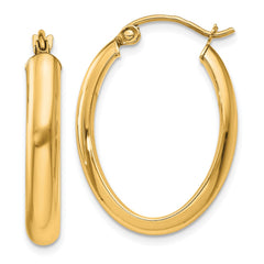 14K Yellow Gold Polished 3.75mm Oval Tube Hoop Earrings
