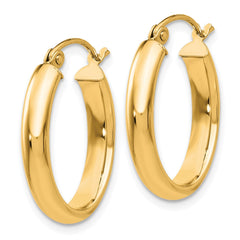 14K Yellow Gold Polished 3.75mm Oval Tube Hoop Earrings