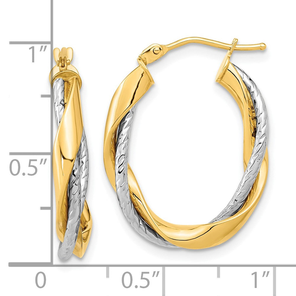 14K Two-Tone Gold Polished Rope Twisted Oval Hoop Earrings