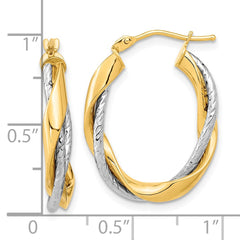 14K Two-Tone Gold Polished Rope Twisted Oval Hoop Earrings