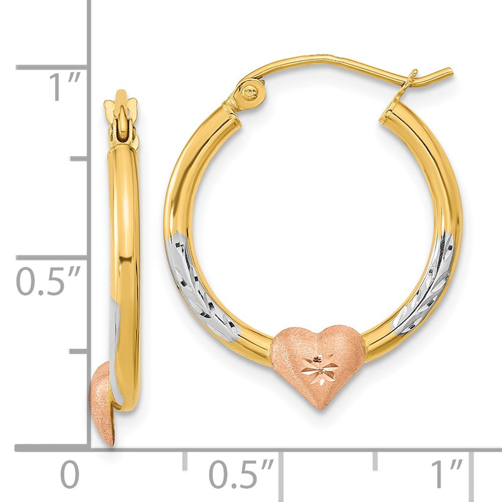 14K Two-Tone Gold Diamond-cut Heart Hoop Earrings