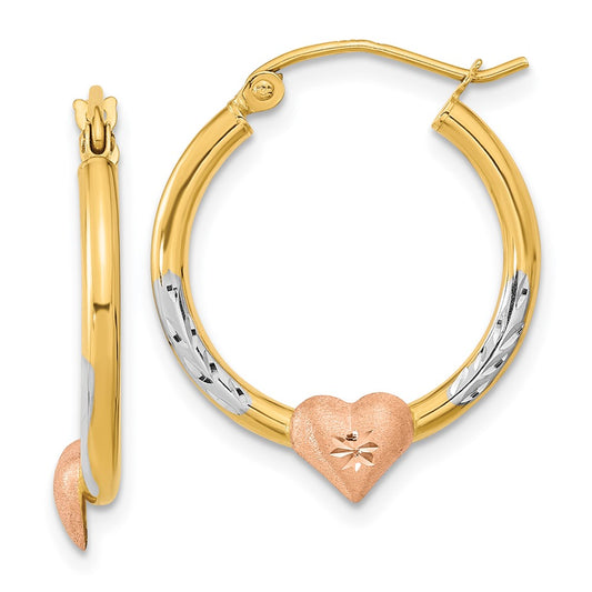 14K Two-Tone Gold Diamond-cut Heart Hoop Earrings