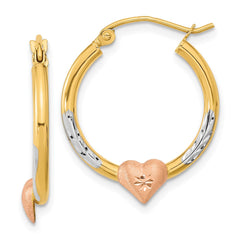 14K Two-Tone Gold Diamond-cut Heart Hoop Earrings
