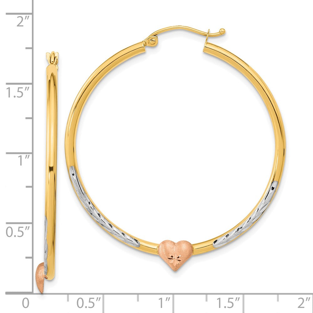 14K Two-Tone Gold Diamond-cut Heart Hoop Earrings