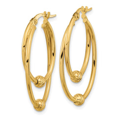 14K Yellow Gold Polished Diamond-cut Hoop Earrings