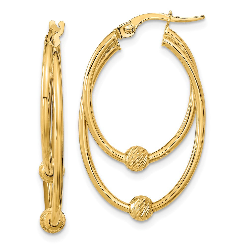 14K Yellow Gold Polished Diamond-cut Hoop Earrings