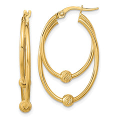 14K Yellow Gold Polished Diamond-cut Hoop Earrings