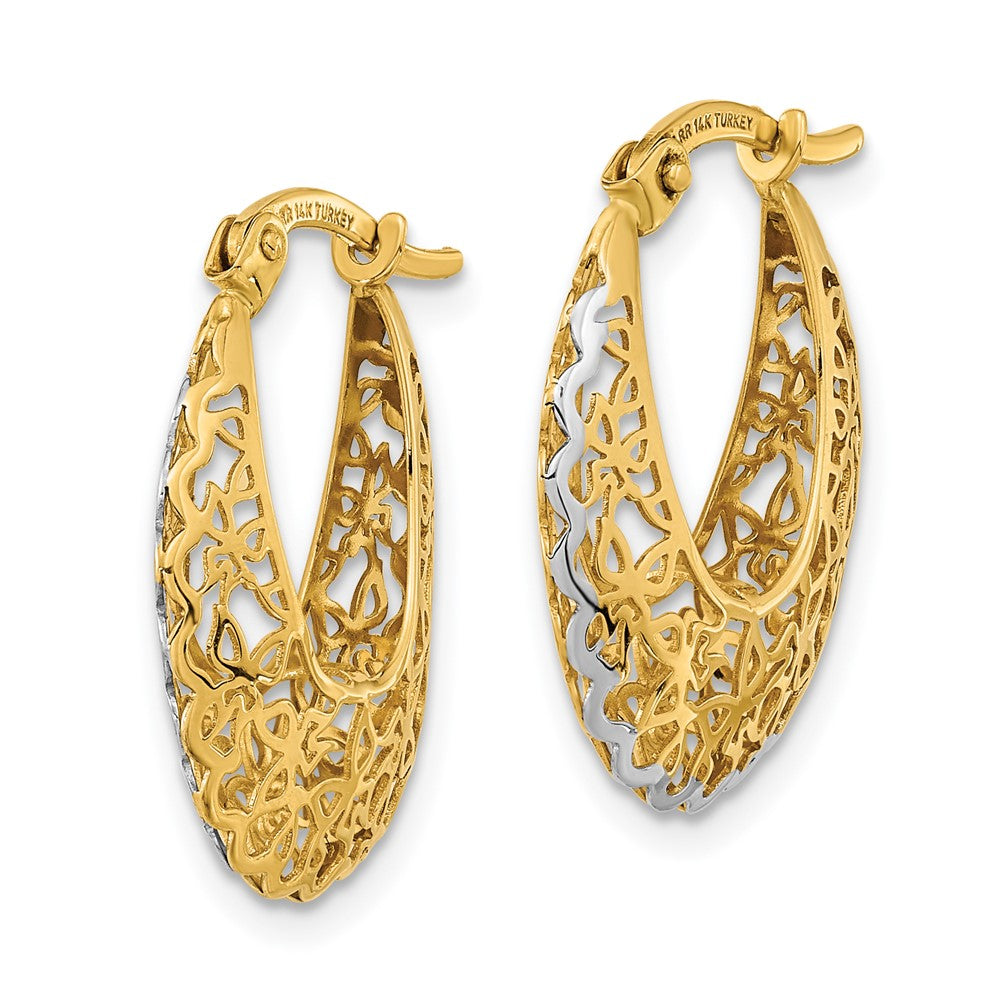 14K Yellow Gold Rhodium-plated Polished Filigree Hoop Earrings