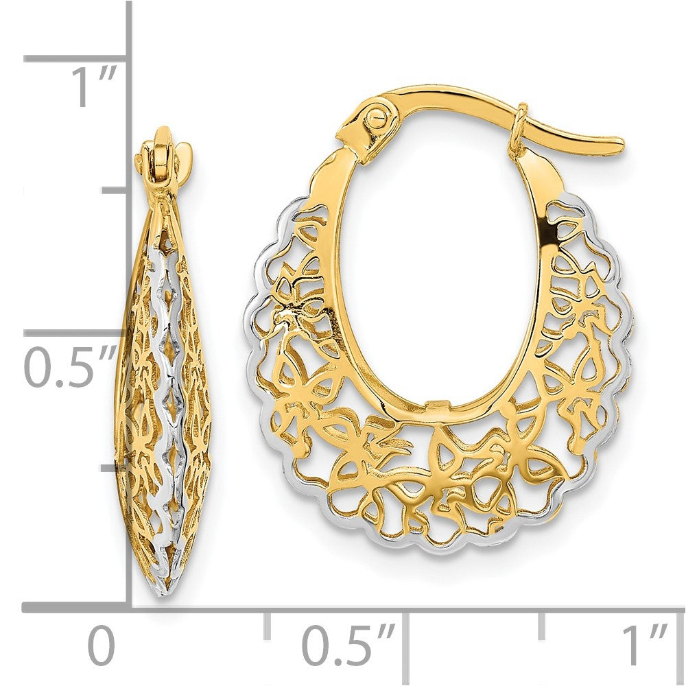 14K Yellow Gold Rhodium-plated Polished Filigree Hoop Earrings