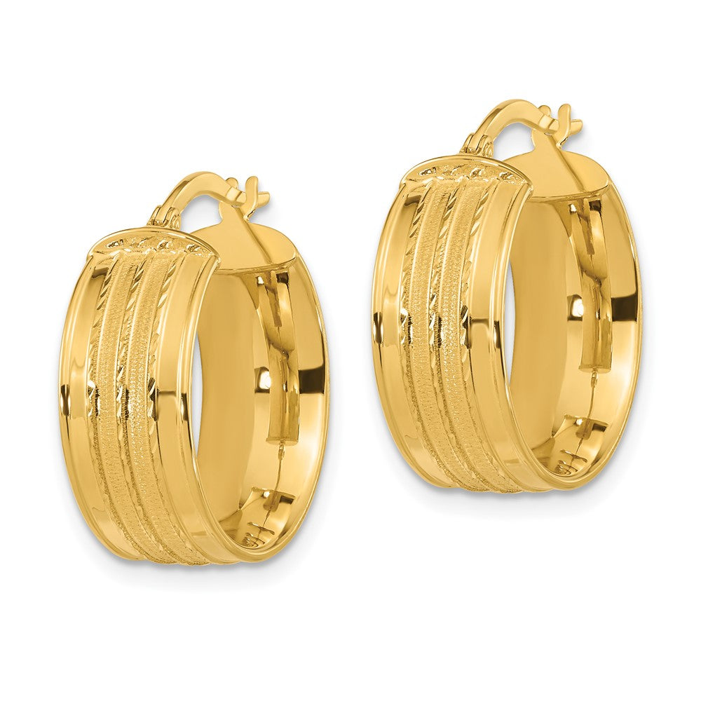 14K Yellow Gold Polished Satin Hoop Earrings