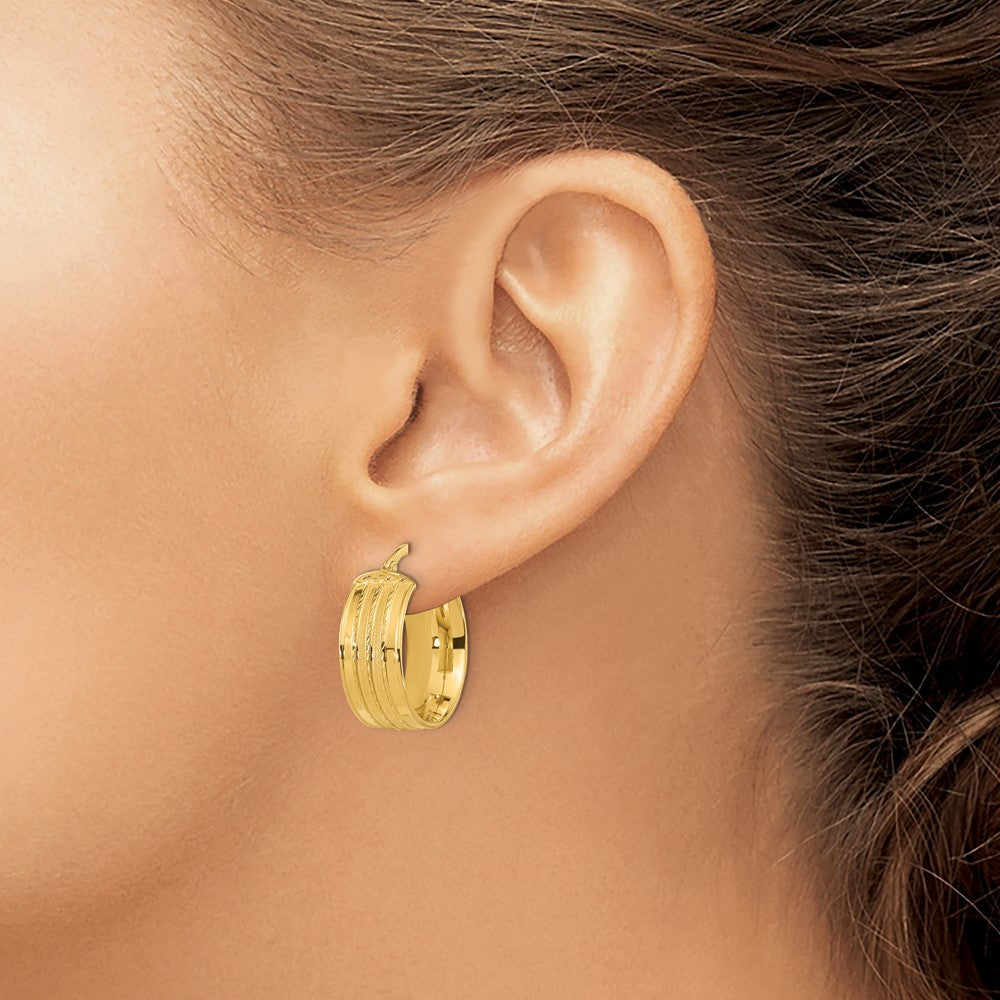 14K Yellow Gold Polished Satin Hoop Earrings