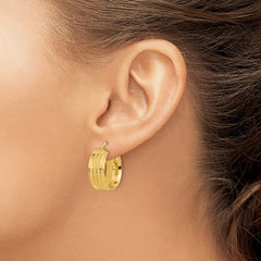 14K Yellow Gold Polished Satin Hoop Earrings