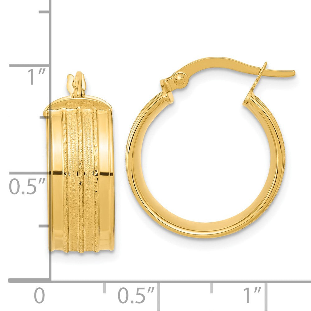14K Yellow Gold Polished Satin Hoop Earrings