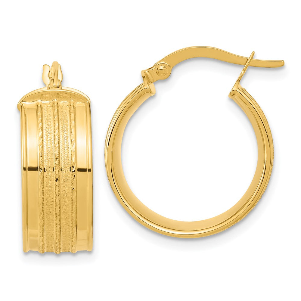 14K Yellow Gold Polished Satin Hoop Earrings