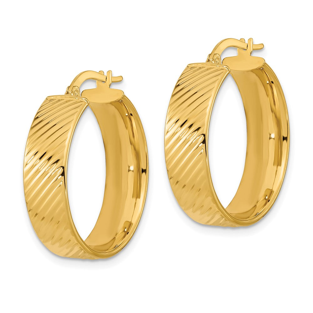 14K Yellow Gold 8mm Polished & Textured Hinged Hoop Earrings