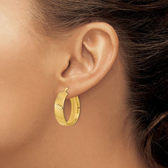 14K Yellow Gold 8mm Polished & Textured Hinged Hoop Earrings