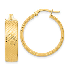 14K Yellow Gold 8mm Polished & Textured Hinged Hoop Earrings