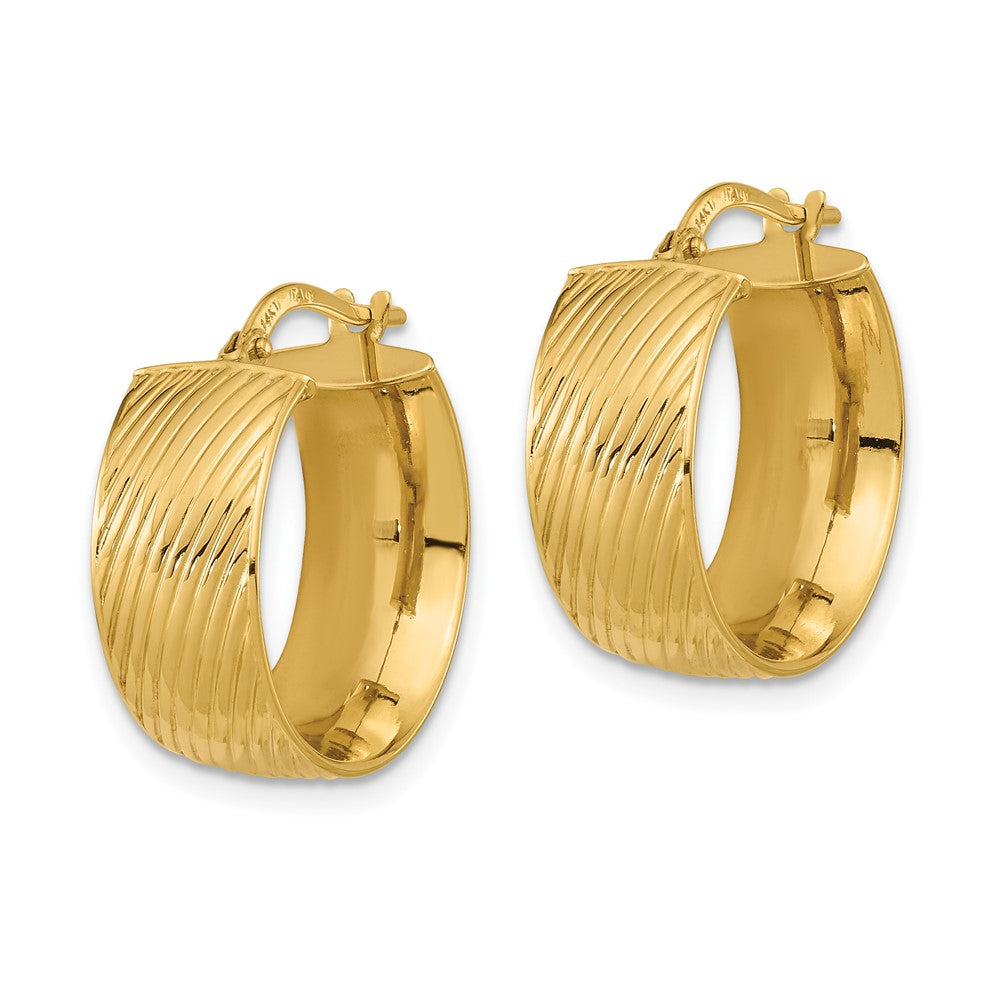 14K Yellow Gold 8mm Polished Textured Hinged Hoop Earrings