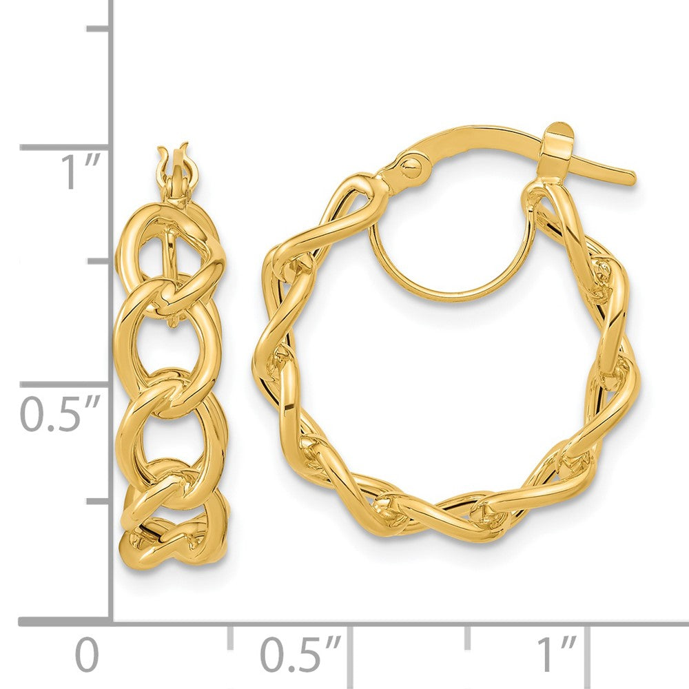 14K Yellow Gold Polished Cable Link Circle Hoop Earrings