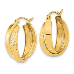 14K Yellow Gold Polished Diamond-cut Twist Hoop Earrings