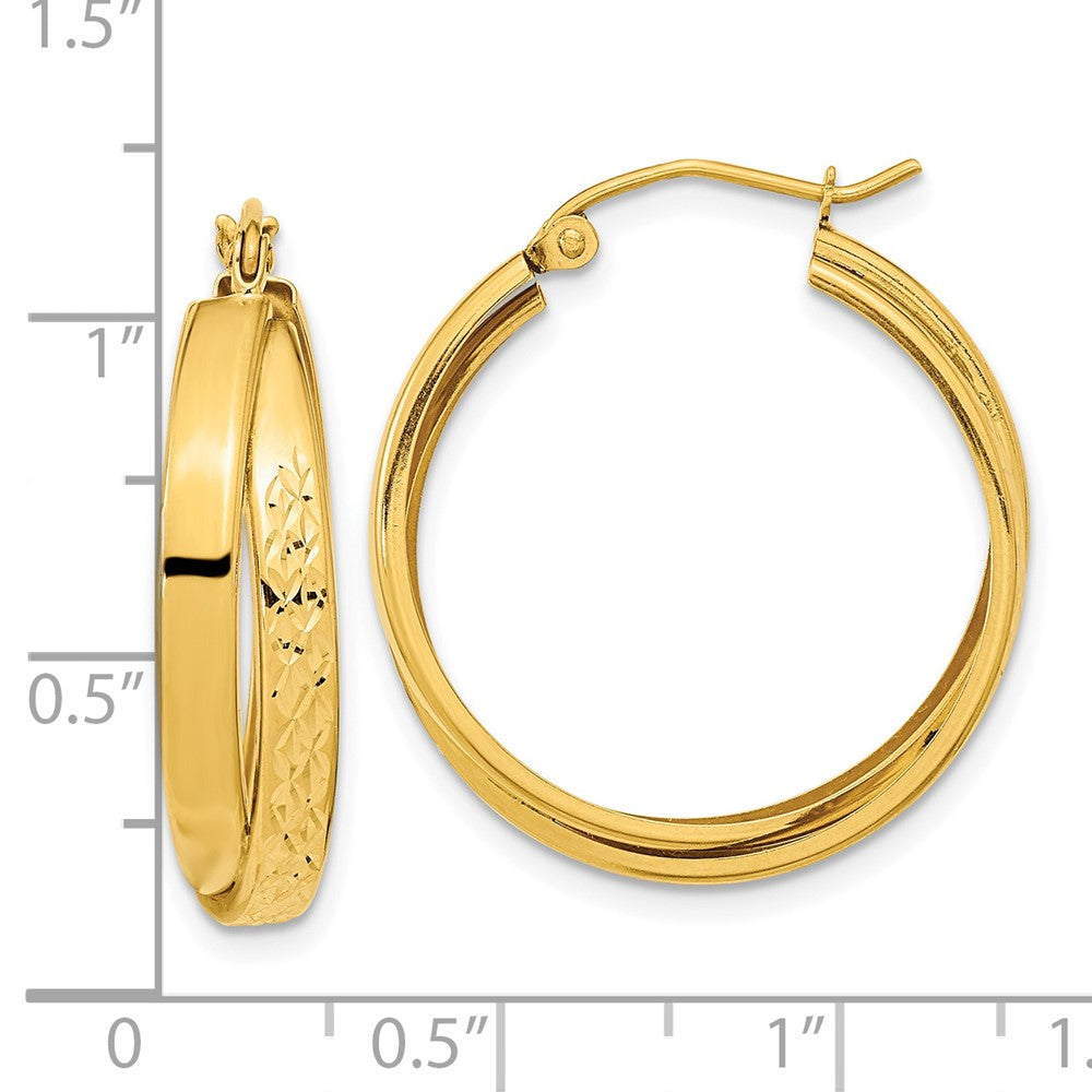 14K Yellow Gold Polished Diamond-cut Twist Hoop Earrings