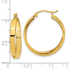 14K Yellow Gold Polished Diamond-cut Twist Hoop Earrings