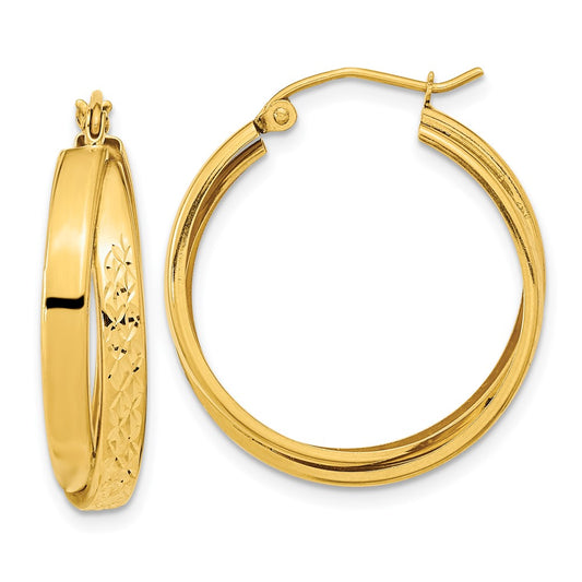 14K Yellow Gold Polished Diamond-cut Twist Hoop Earrings