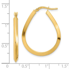 14K Yellow Gold Polished 2.75mm Knife Edge Teardrop Shape Hoop Earrings