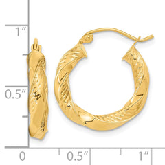 14K Yellow Gold Polished & Diamond-cut Twist Hoop Earrings