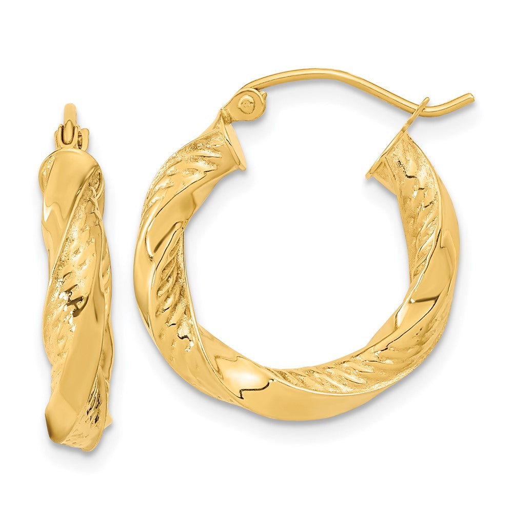 14K Yellow Gold Polished & Diamond-cut Twist Hoop Earrings