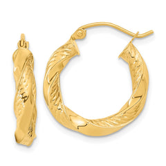 14K Yellow Gold Polished & Diamond-cut Twist Hoop Earrings