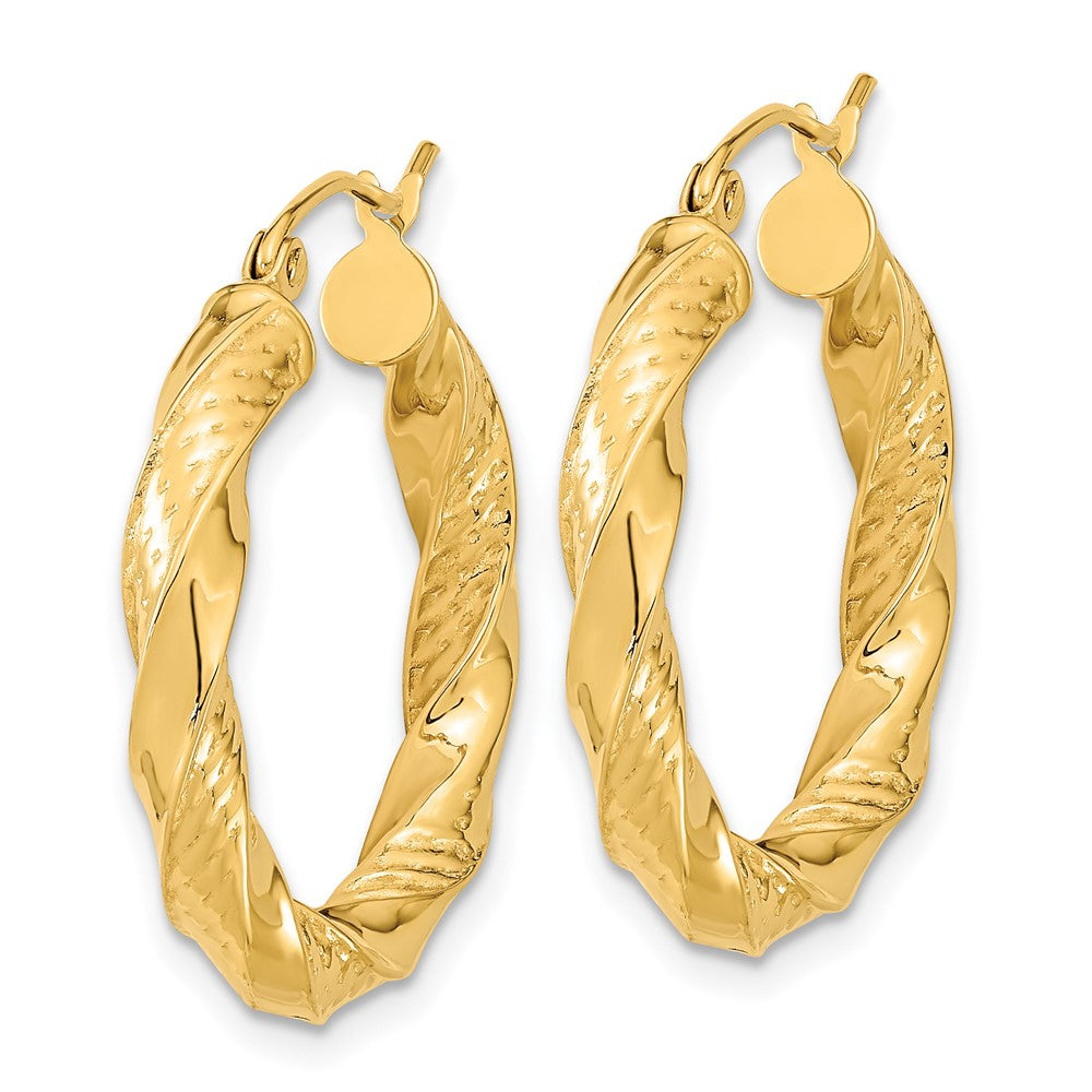14K Yellow Gold Polished & Diamond-cut Twist Hoop Earrings