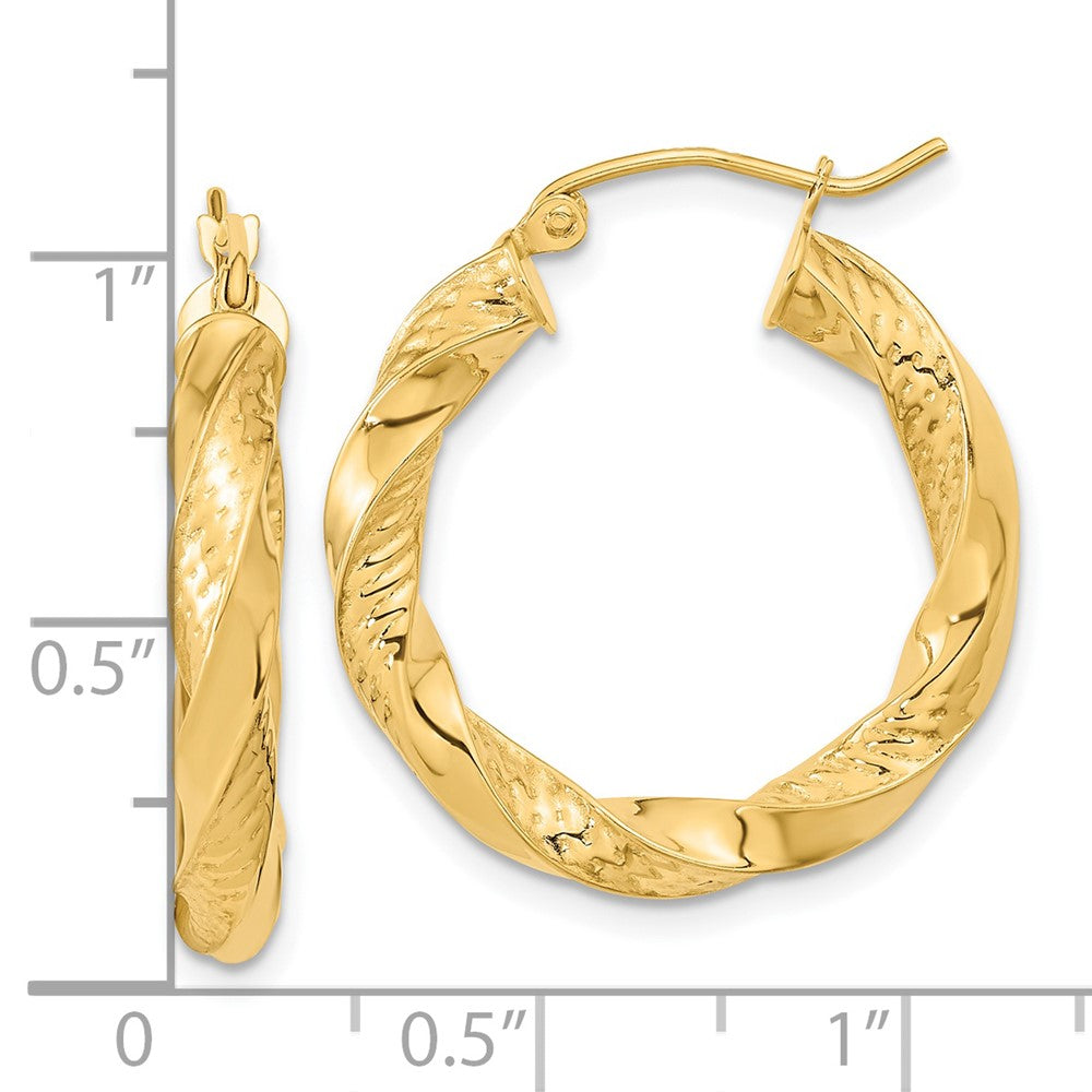 14K Yellow Gold Polished & Diamond-cut Twist Hoop Earrings