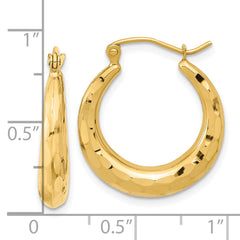 14K Yellow Gold Polished Diamond-cut Hoop Earrings