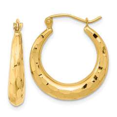 14K Yellow Gold Polished Diamond-cut Hoop Earrings