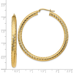 14K Yellow Gold 4x40mm Diamond-cut Round Hoop Earrings