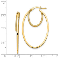 14K Yellow Gold Polished & Textured Double Oval Hoop Earrings