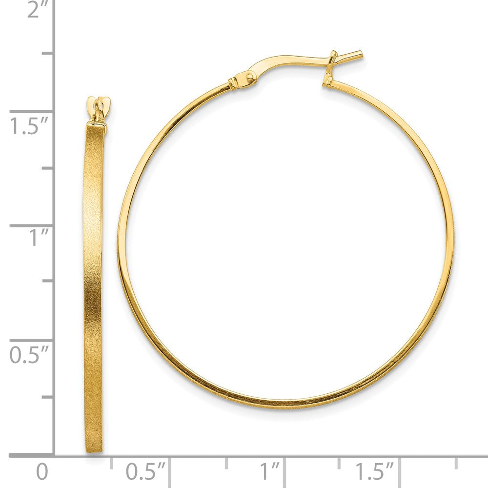 14K Yellow Gold Brushed and Polished 2mm Hoop Earrings