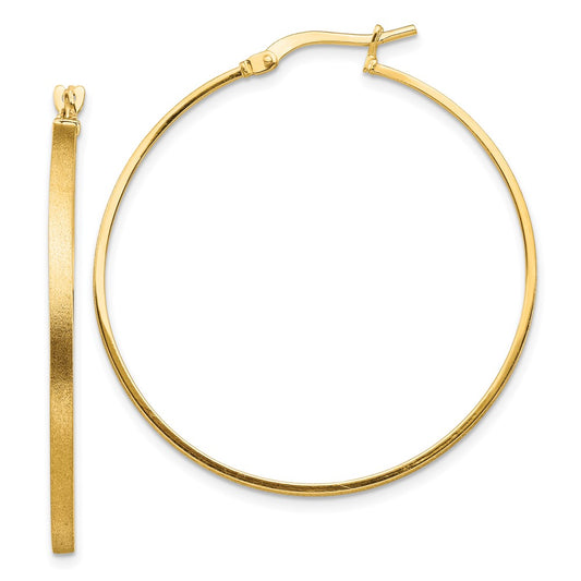 14K Yellow Gold Brushed and Polished 2mm Hoop Earrings